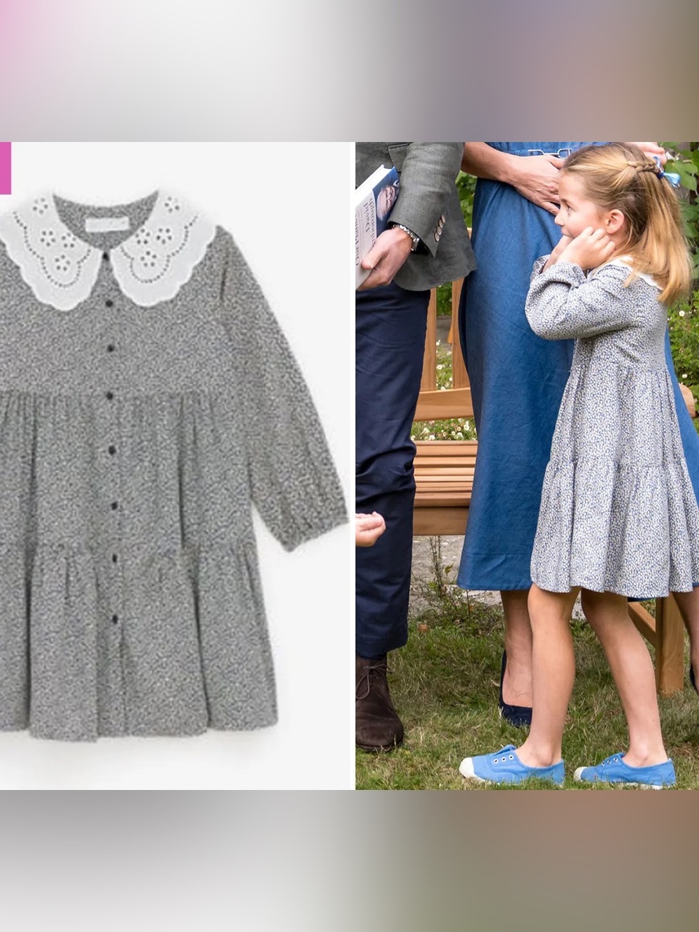 ASO Princess Charlotte Zara Floral Long-Sleeve Dress with White Scallop Collar